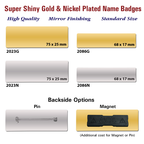 Badges in Gold and Nickel Plate